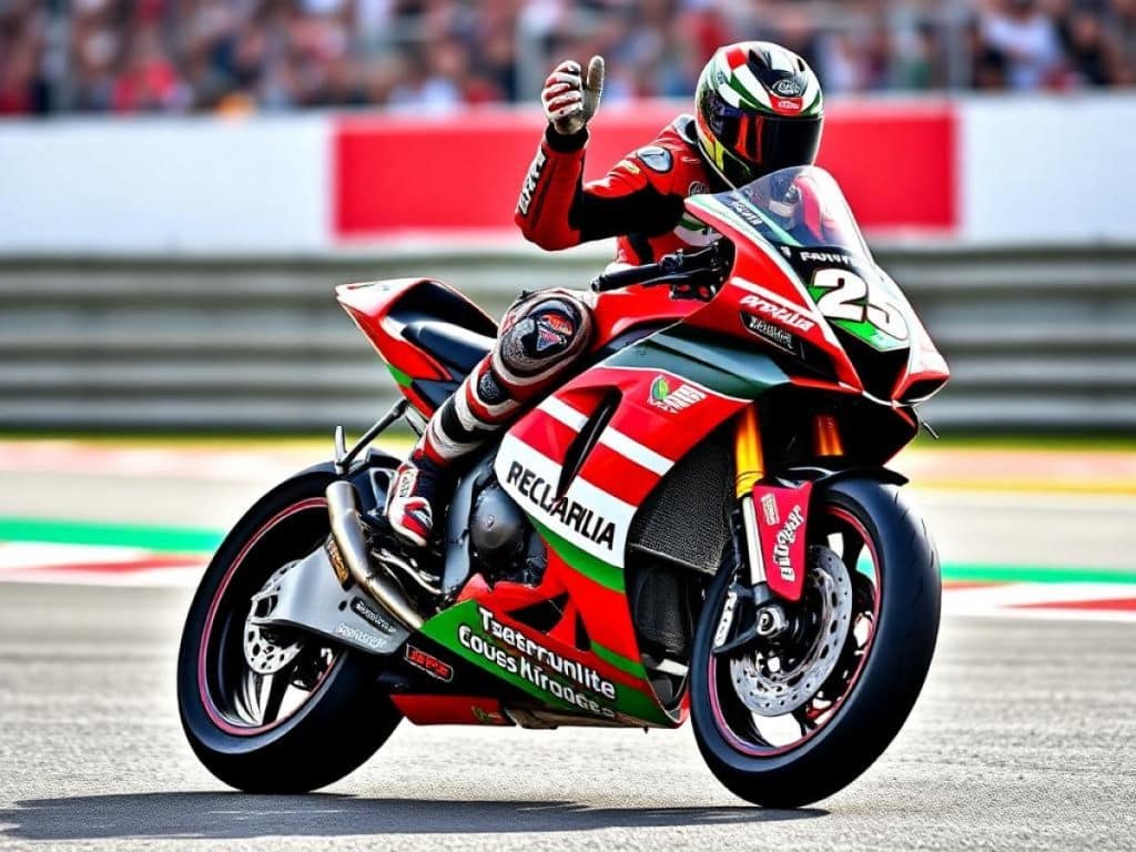 Lorenzo Savadori celebrates Aprilia’s collective triumph after development work at Silverstone
