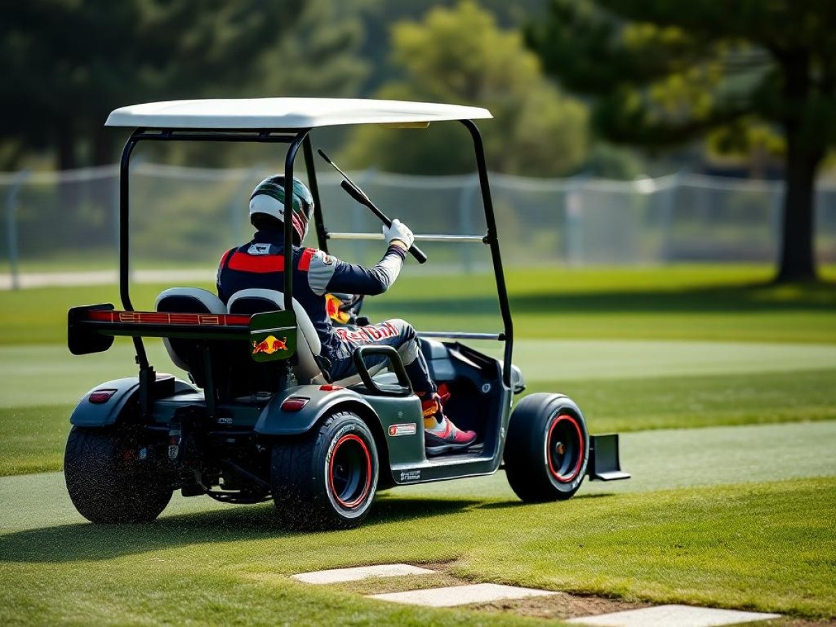 Max Verstappen se pone a adelantar con un carrito de golf...